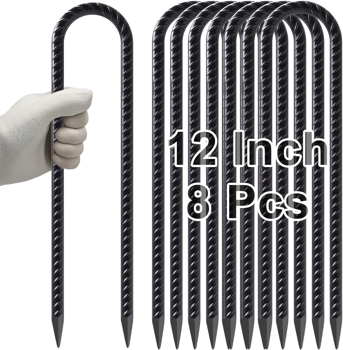 VVOKGO Trampoline Stakes 12 Inches Anchors High Wind Heavy Duty, 8-Pack U Shaped Tie Down Anchor
