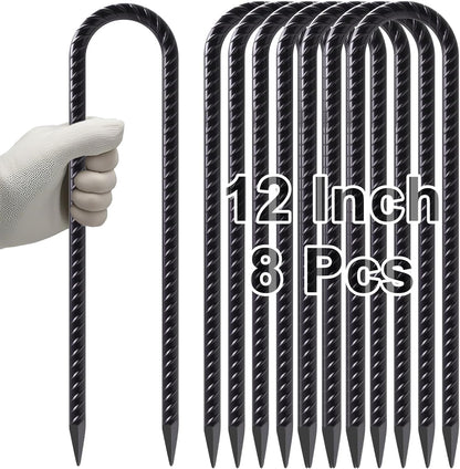VVOKGO Trampoline Stakes 12 Inches Anchors High Wind Heavy Duty, 8-Pack U Shaped Tie Down Anchor