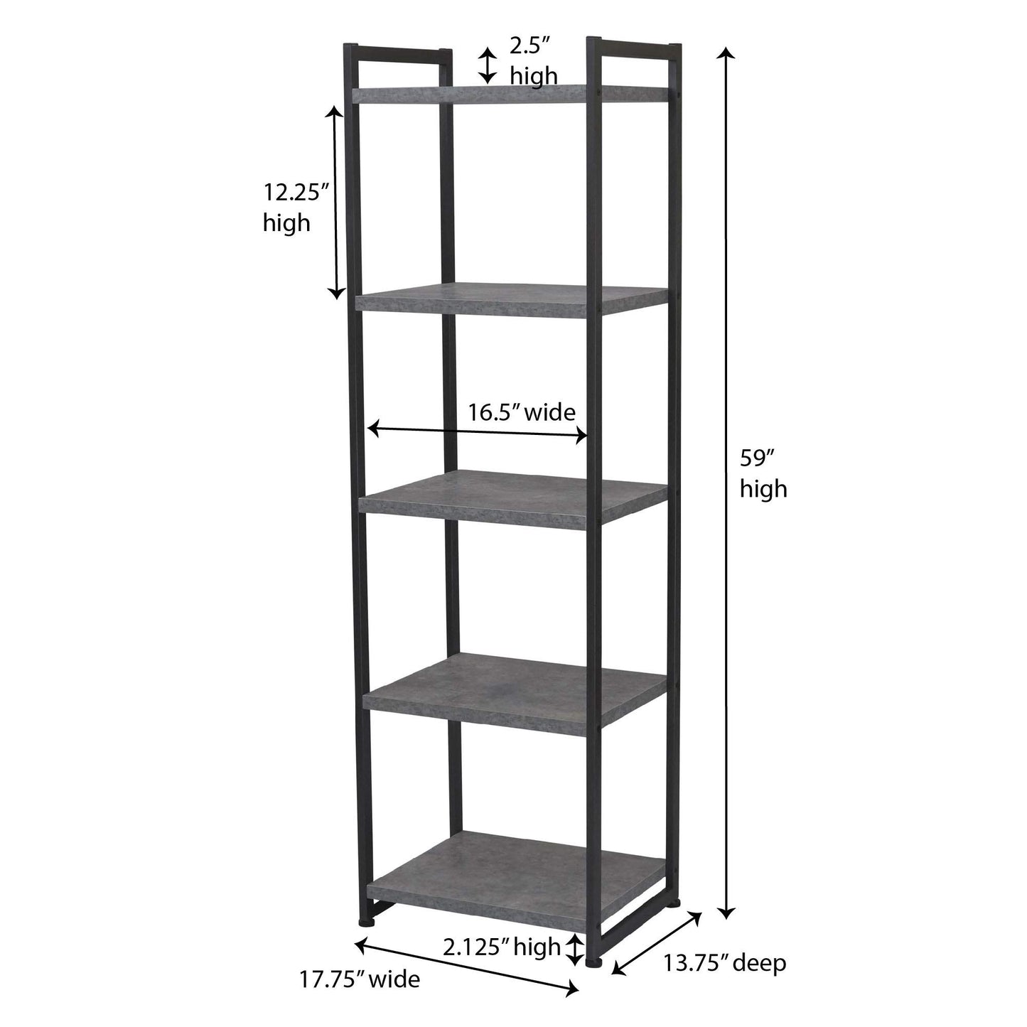 Household Essentials Slate Concrete & Iron Five-Shelf Tower Bookcase