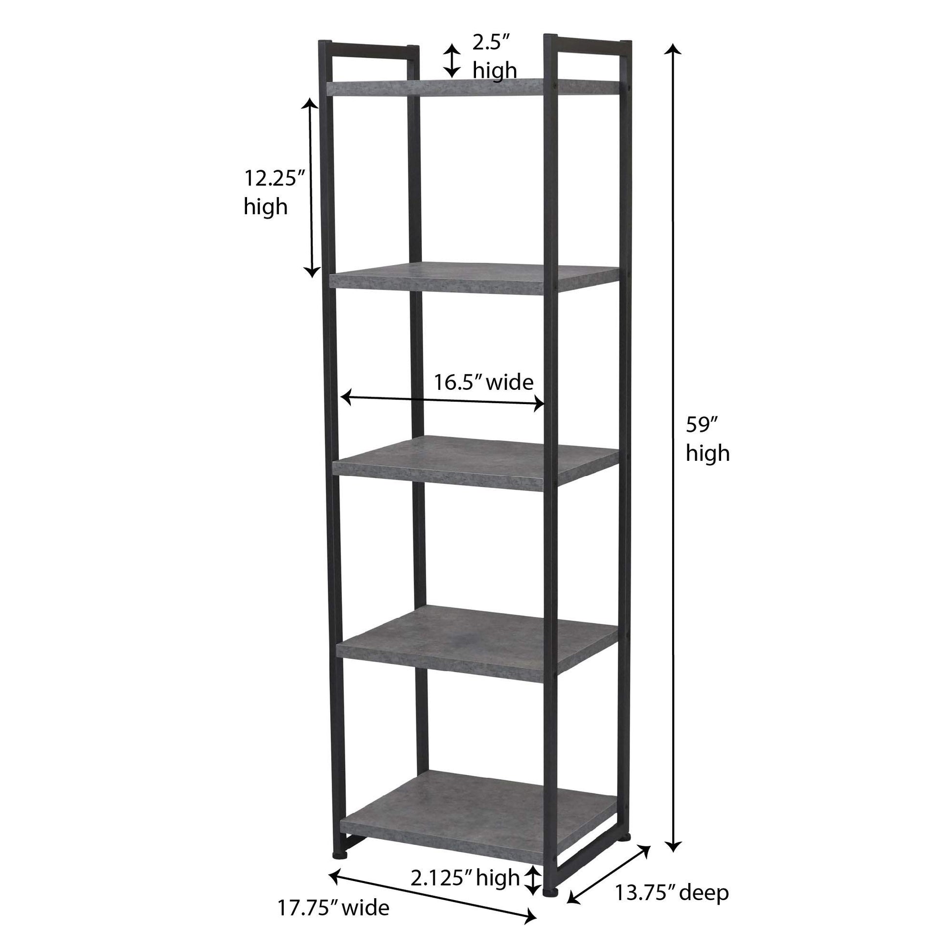 Household Essentials Slate Concrete & Iron Five-Shelf Tower Bookcase