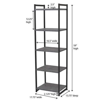 Household Essentials Slate Concrete & Iron Five-Shelf Tower Bookcase