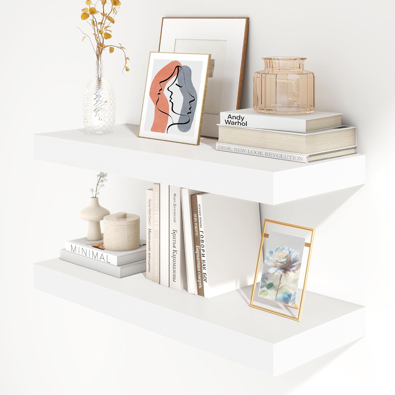 Deep Floating Shelves | 30 Inch Floating Shelves for Wall Set of 2 | 12 Inch Deep White Shelves for