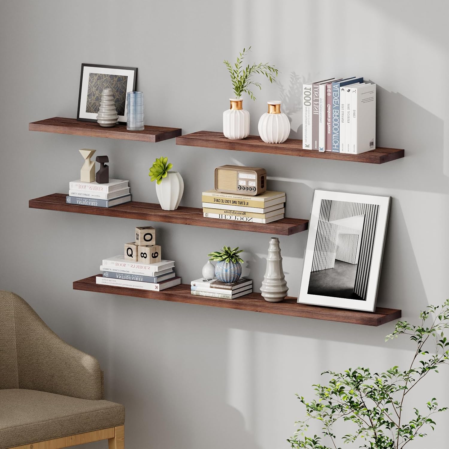 SAUMONIERES Floating Shelves 8 Inch Deep Solid Wood Wide Wall Shelf Set of 2 Wall Mounted for