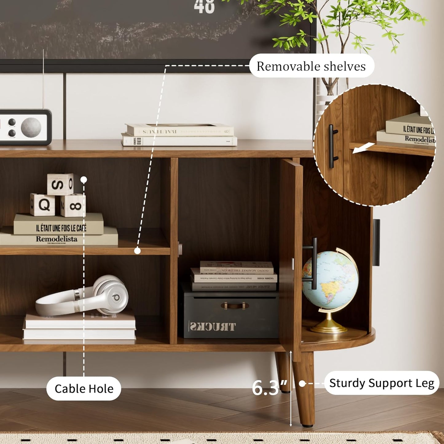 51" Fluted TV Stand, Mid-Century Modern Entertainment Center for Tvs up to 60" with Drawers and