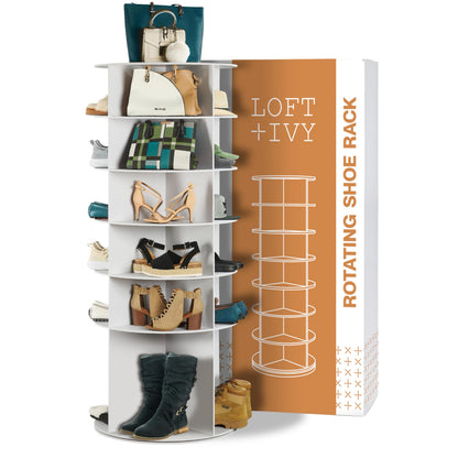 LOFT + IVY 7 Tier Rotating Shoe Rack Tower – 360° Spinning Storage Organizer, Modern Round Shoe