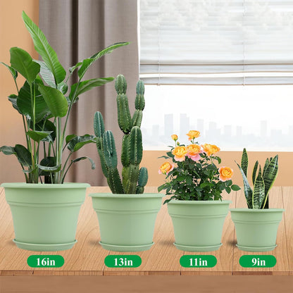 13 Inch Plastic-Flower-Pot-for-Indoor-Plants, 4 Pack Large Outdoor Planter Pot with Drainage Holes