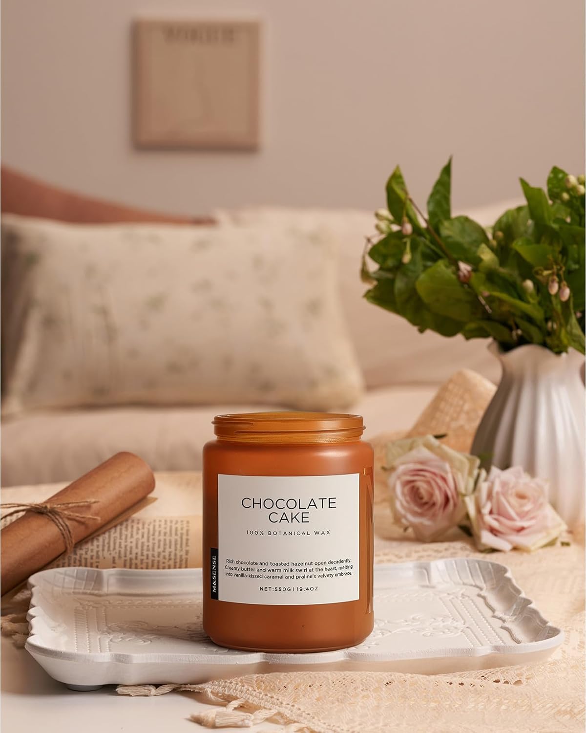 M&SENSE Chocolate Layer Cake Scent Candles, Large 19.4oz Natural Soy Wax 110 Hours Burn Time Clean