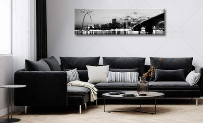 DJSYLIFE Panoramic St. Louis Skyline Wall Art Cityscape Picture Black and White Canvas Print Night