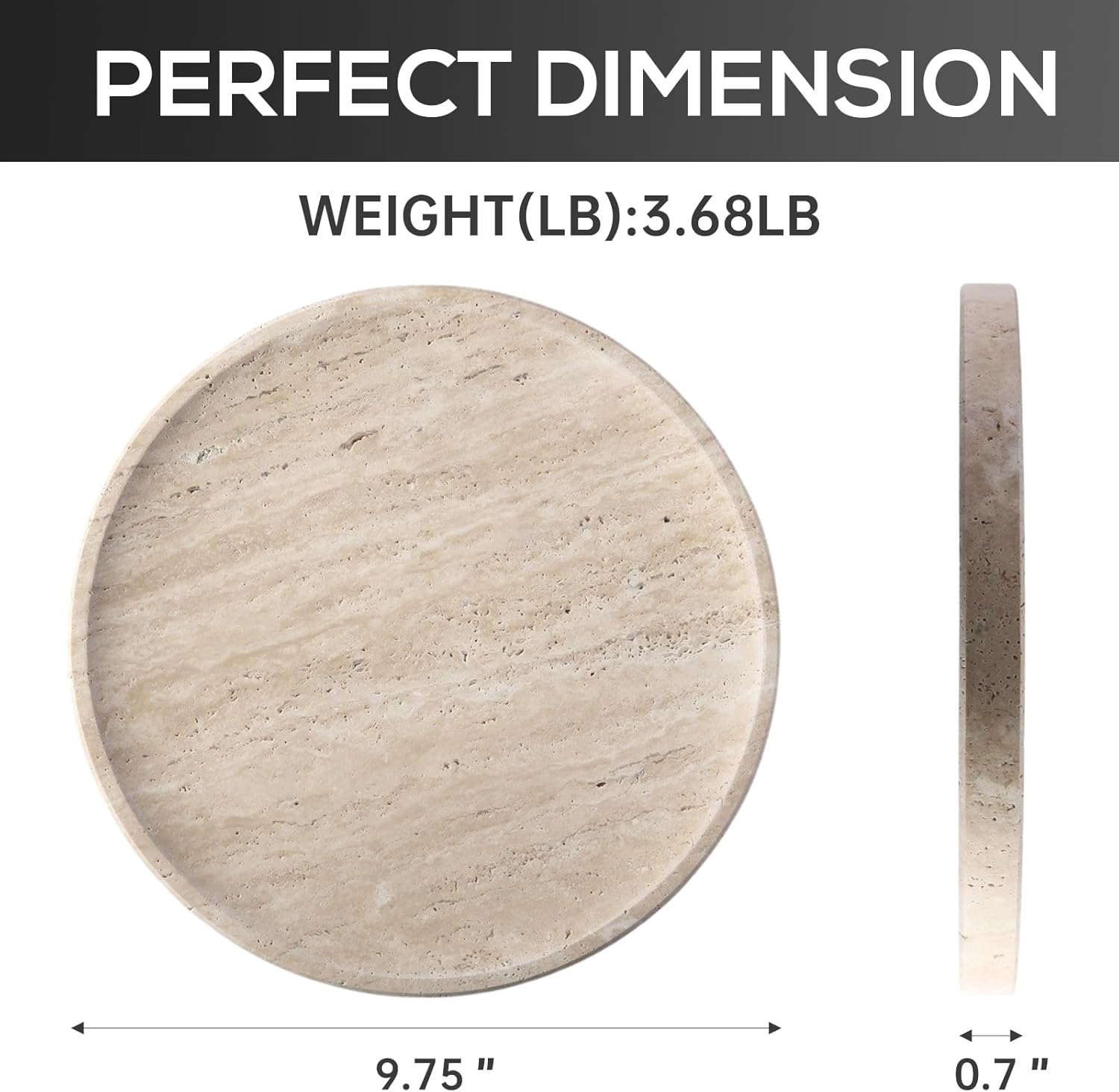 BCS Natural Travertine Tray, 9.8" Round Decorative Marble Vanity Tray for Bathroom Countertop