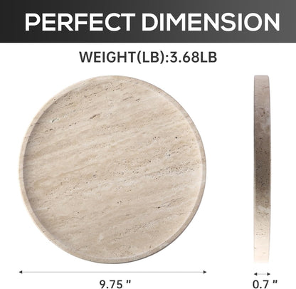 BCS Natural Travertine Tray, 9.8" Round Decorative Marble Vanity Tray for Bathroom Countertop