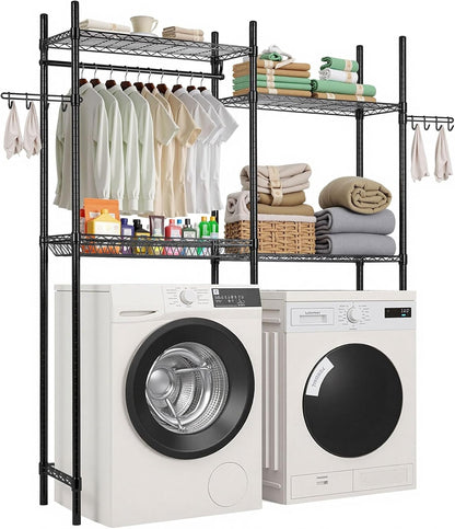 VEVOR Over The Washer and Dryer Storage Shelf, 4 Tier Laundry Room Drying Rack with Hanger Rod and