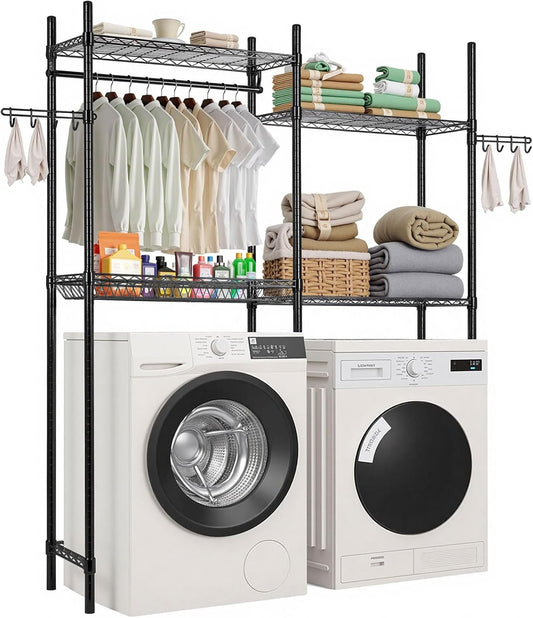 VEVOR Over The Washer and Dryer Storage Shelf, 4 Tier Laundry Room Drying Rack with Hanger Rod and