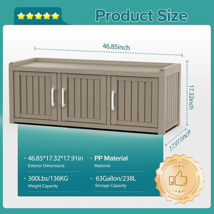 ROJIK Shoe Cabinet Waterproof UV-Resistant,Storage Bench Indoor Outdoor with Adjustable Shelves,for