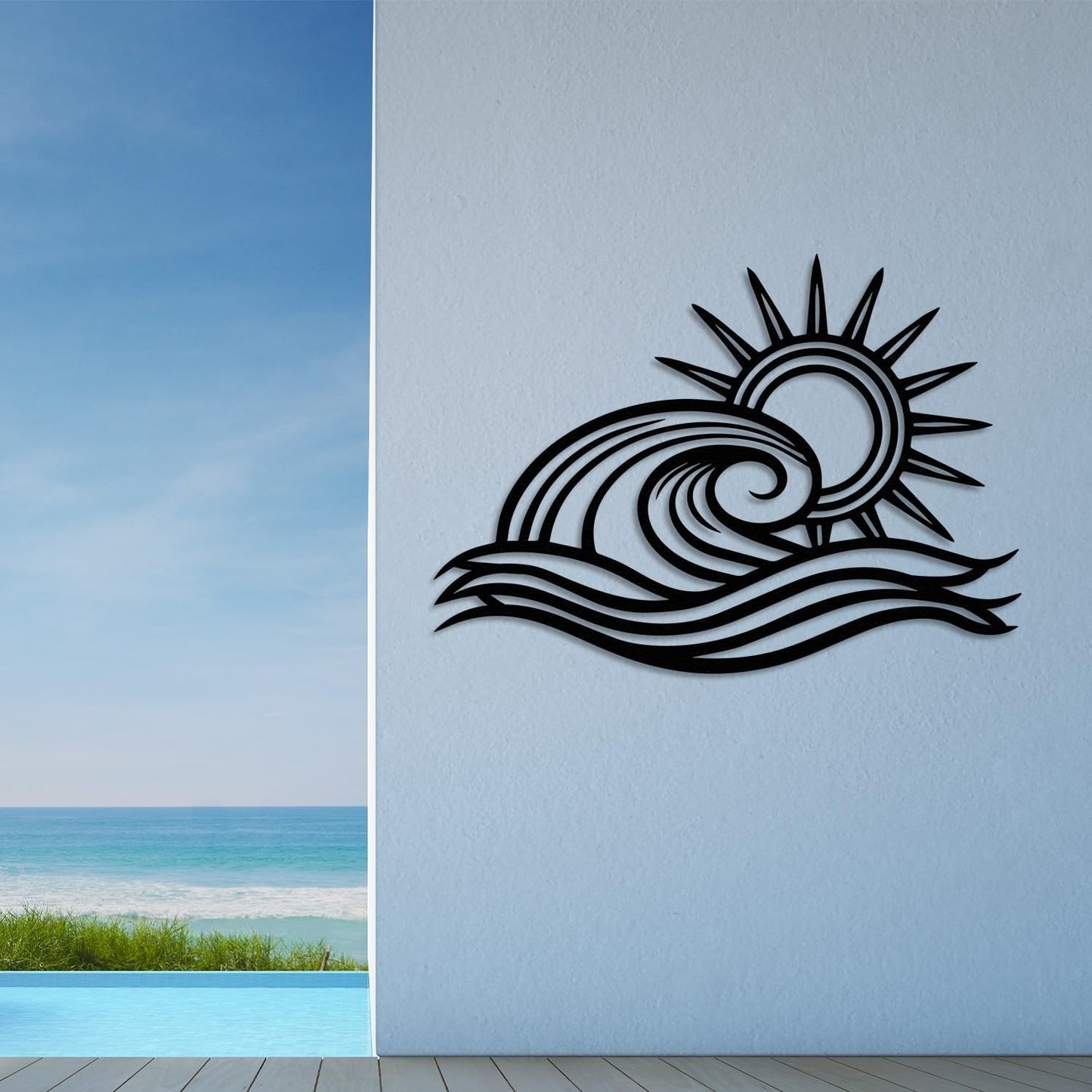 Wita Home Ocean Wave Metal Wall Art, Sun Beach Decor, Coastal Large Wall Sculpture for Home