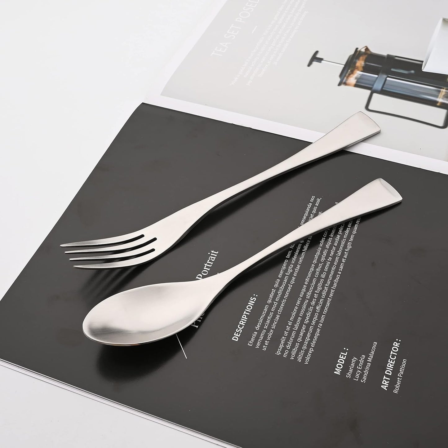 Luxury 304 Stainless Steel Matte Silver Cutlery Flatware Set - Utensil Set Steak Spoons and Forks