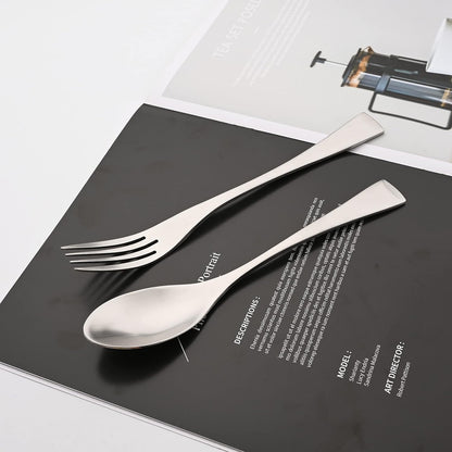 Luxury 304 Stainless Steel Matte Silver Cutlery Flatware Set - Utensil Set Steak Spoons and Forks