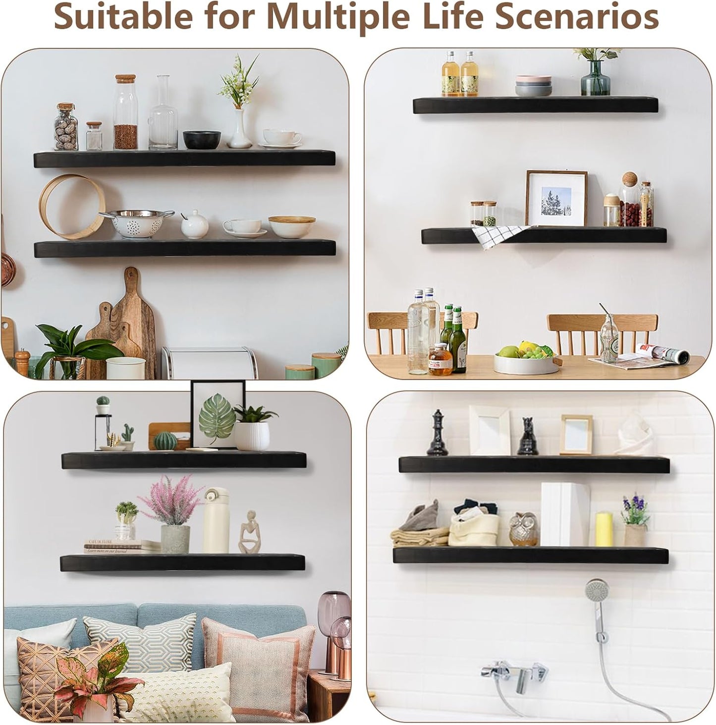 Solid Wood Floating Shelves Set of 2 - Natural, Warp & Crack Resistant 23.62 Inch Wall Shelf with