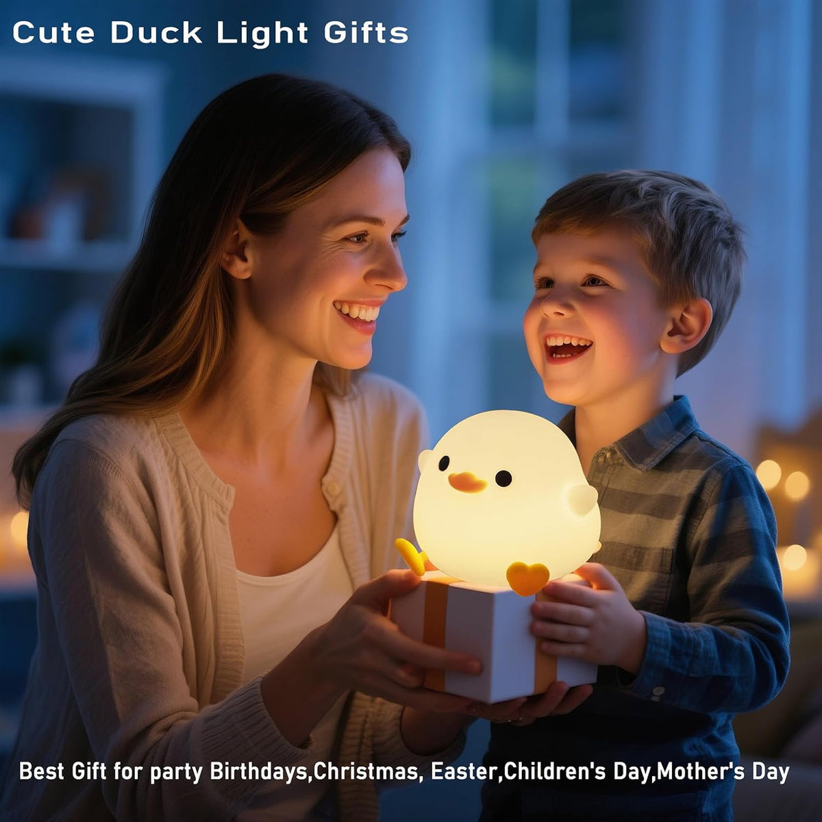 HAPPYBAG Cute Pea Duck Night Light,Duck Lamp,2 Levels Dimmable Silicone Ducky Light,LED Squishy