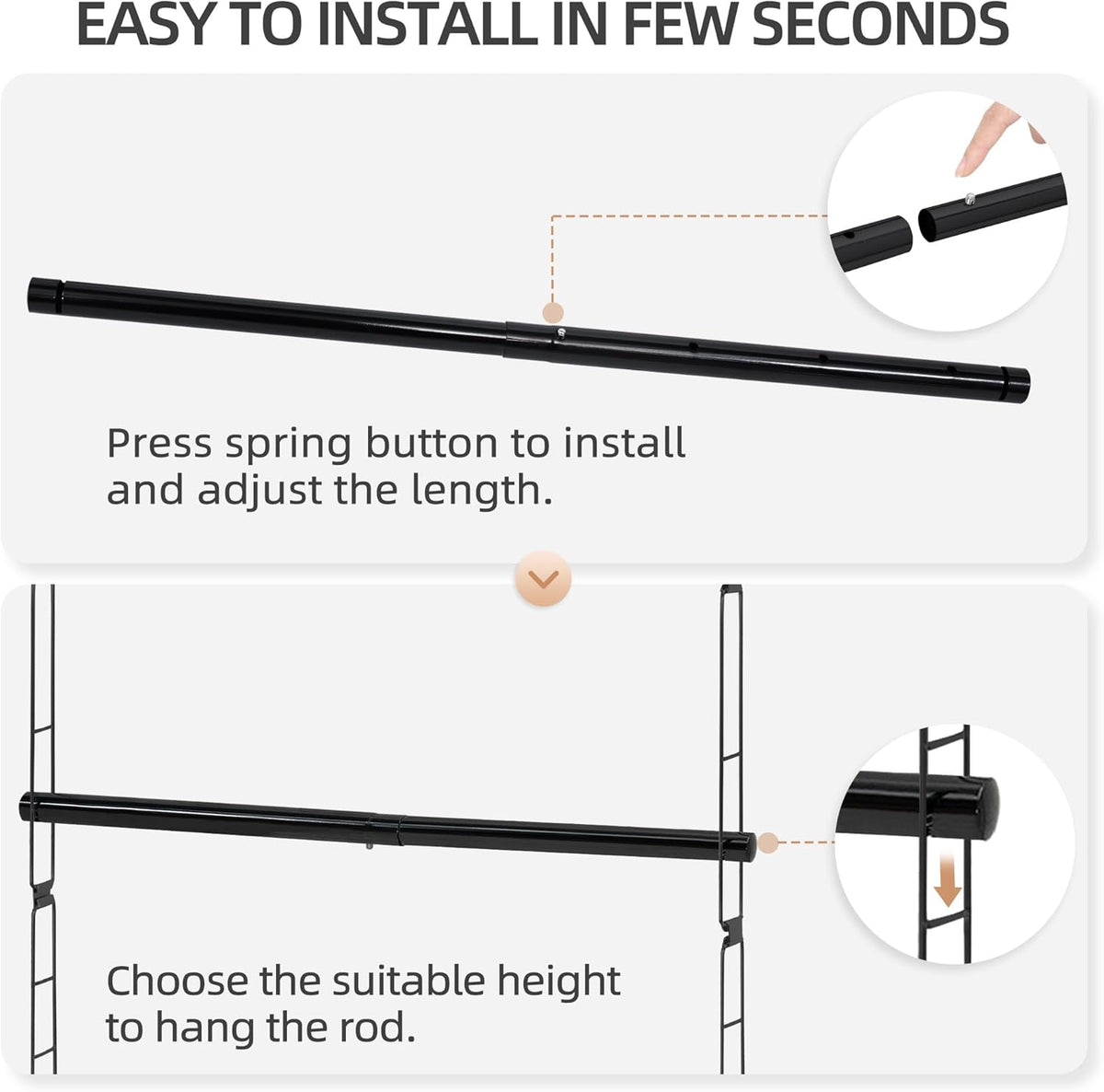 STORAGE MANIAC Hanging Closet Rod, Adjustable Width and Height Closet Hanging Organizer