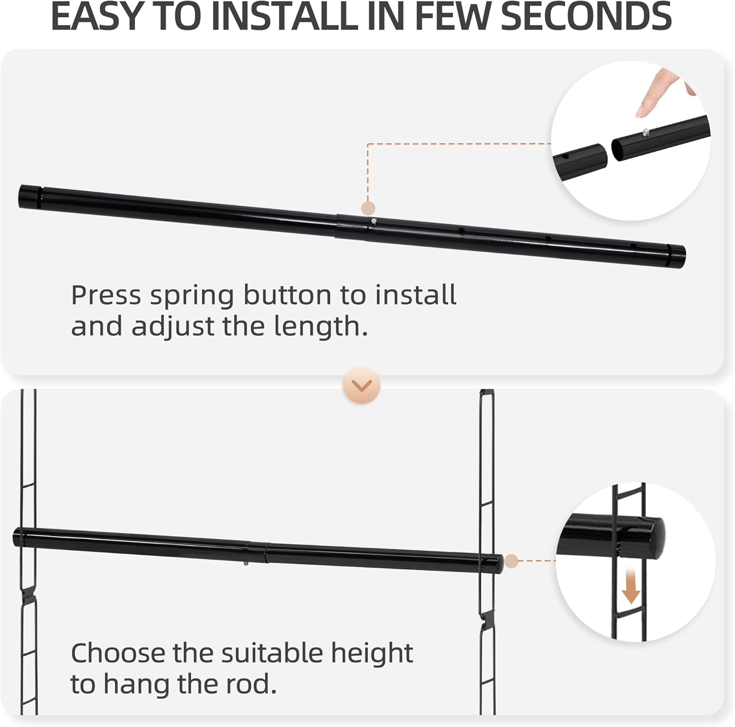 STORAGE MANIAC Hanging Closet Rod, Adjustable Width and Height Closet Hanging Organizer