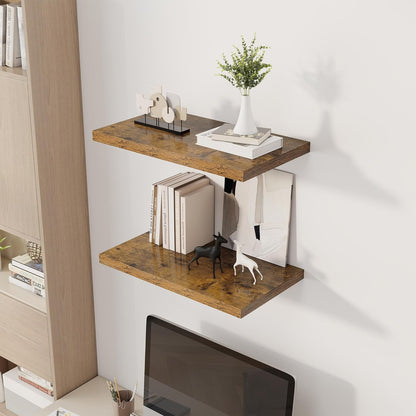 24" Floating Shelves for Wall, 12" Deep Slim Rustic Brown Floating Shelves, Wall-Mounted Shelves