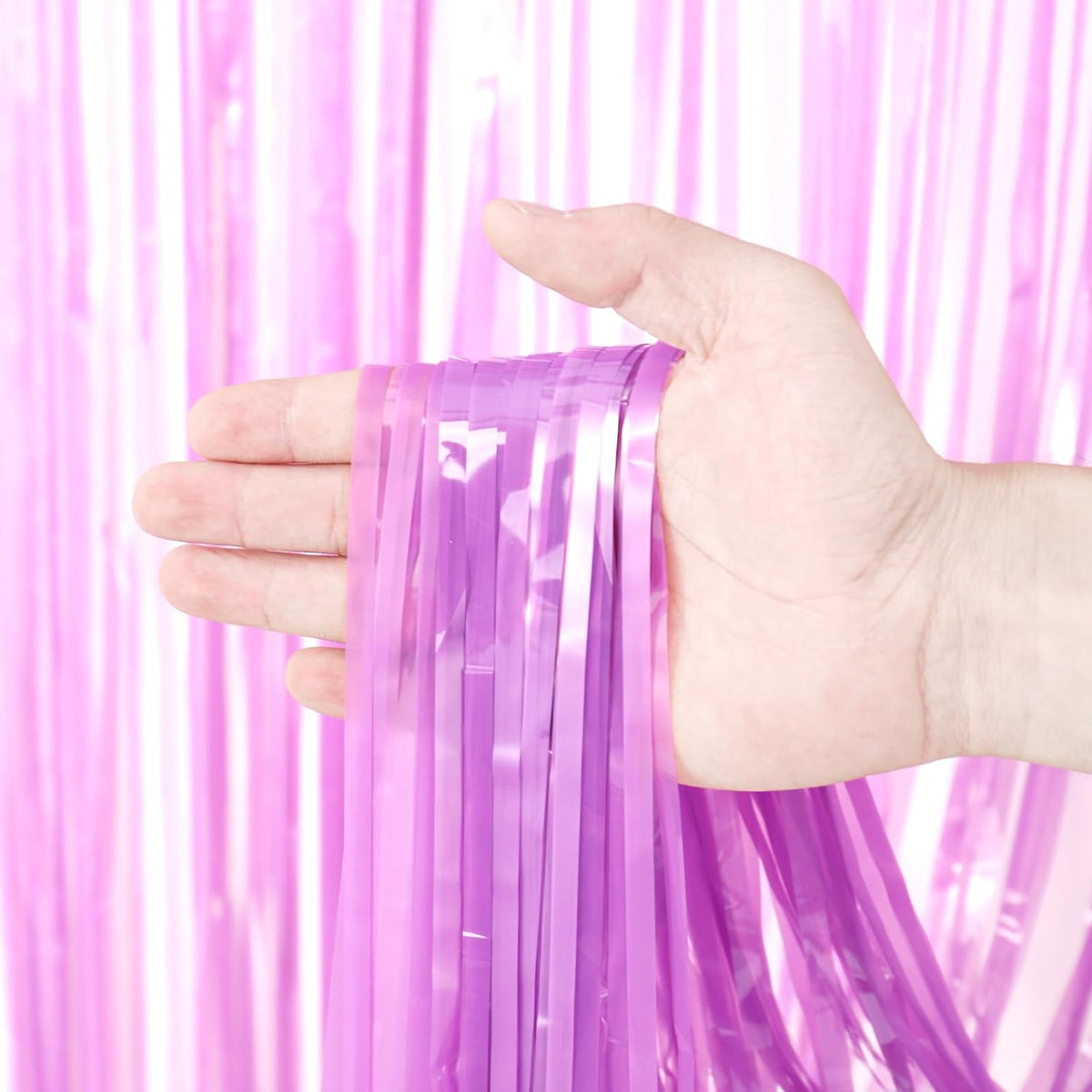 3 Pack 3.3 x 8.2 ft Pastel Purple Foil Fringe Backdrop Curtains, Tinsel Streamers Birthday Party