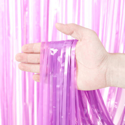 3 Pack 3.3 x 8.2 ft Pastel Purple Foil Fringe Backdrop Curtains, Tinsel Streamers Birthday Party