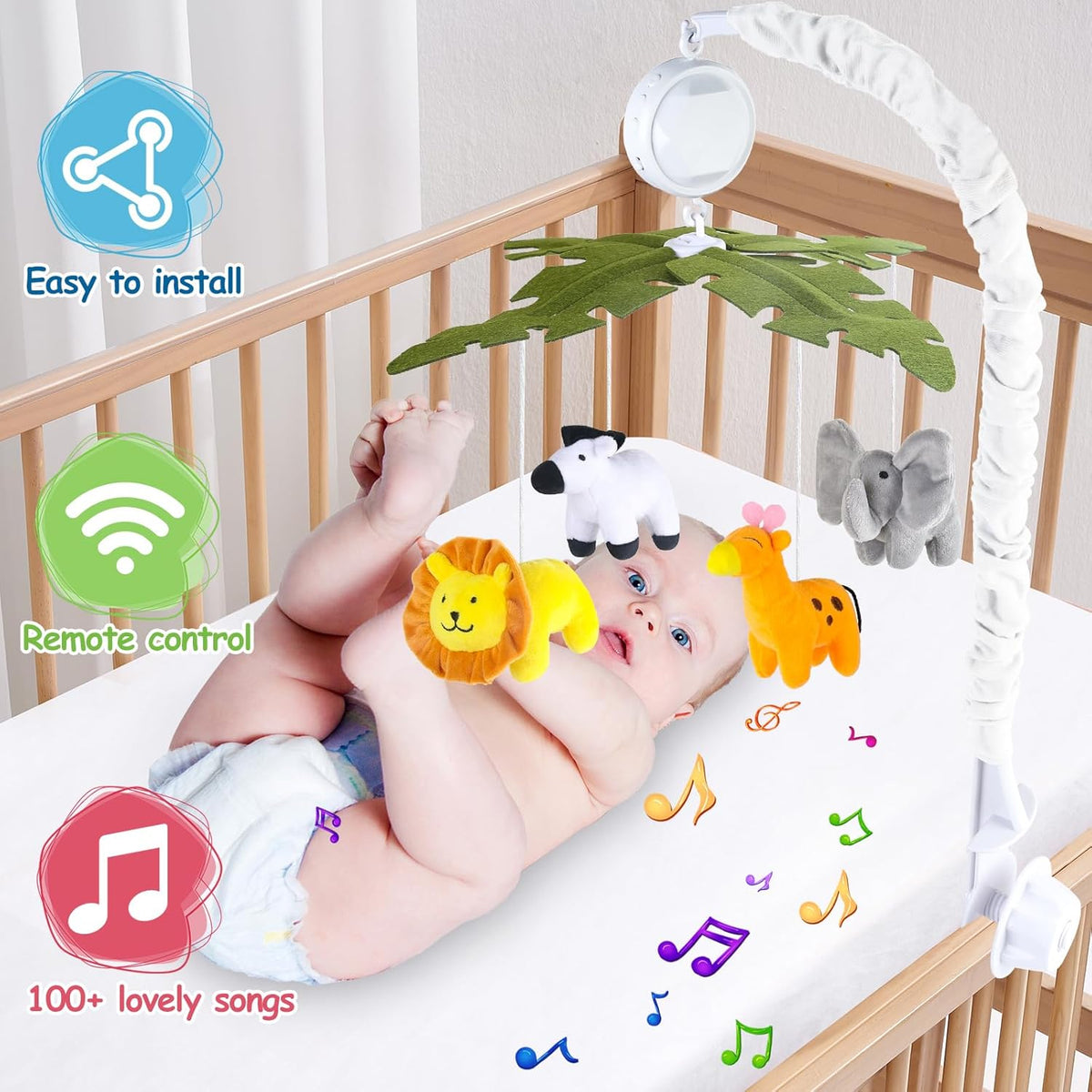 Baby Crib Mobile with Music and Lights, Mobile for Crib with Remote Control, Rotation, Starlight