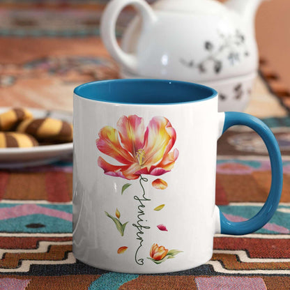 Personalized Flower Blossom Decorative Mug, Custom Name On Flower Coffee Cup, Novelty Floral Accent