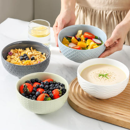 Hasense Soup Bowls 26 OZ, Ceramic Bowls Set of 4 for Kitchen, Embossed Stoneware Porcelain Cereal