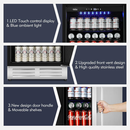 24 Inch Outdoor Beverage Refrigerator Cooler,Stainless Steel Wide Refrigerator for 210 Cans,Fit