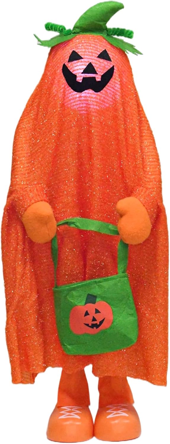 32" Front Porch Light up Halloween Pumpkin Figure Décor, Kit Standing Trick or Treat Indoor and