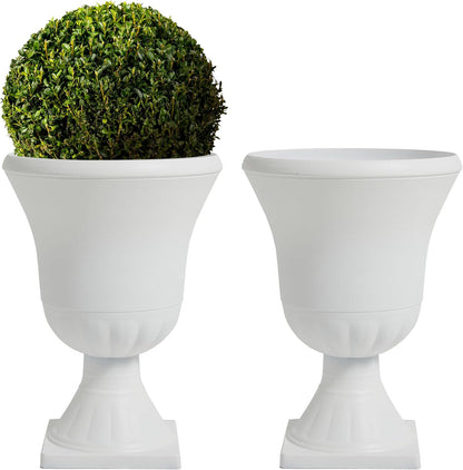 Worth Garden 2-Pack Plastic Urn Planters - 22'' Tall Round Classic Resin Flower Pots Pure White