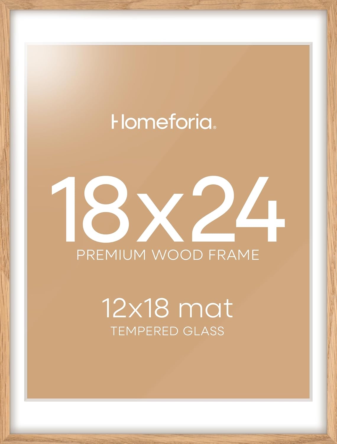Homeforia 18x24 Poster Frame Wood, High End Natural Oak 18x24 Light Wooden Picture Frame with Mat