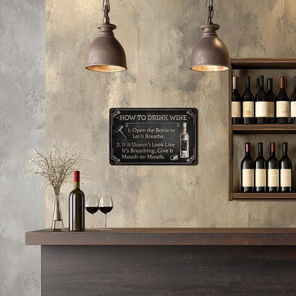 Heuhuww Funny Wine Bar Metal Sign-How To Drink Wine Wall Decor for Farmhouse Bar Station Wine