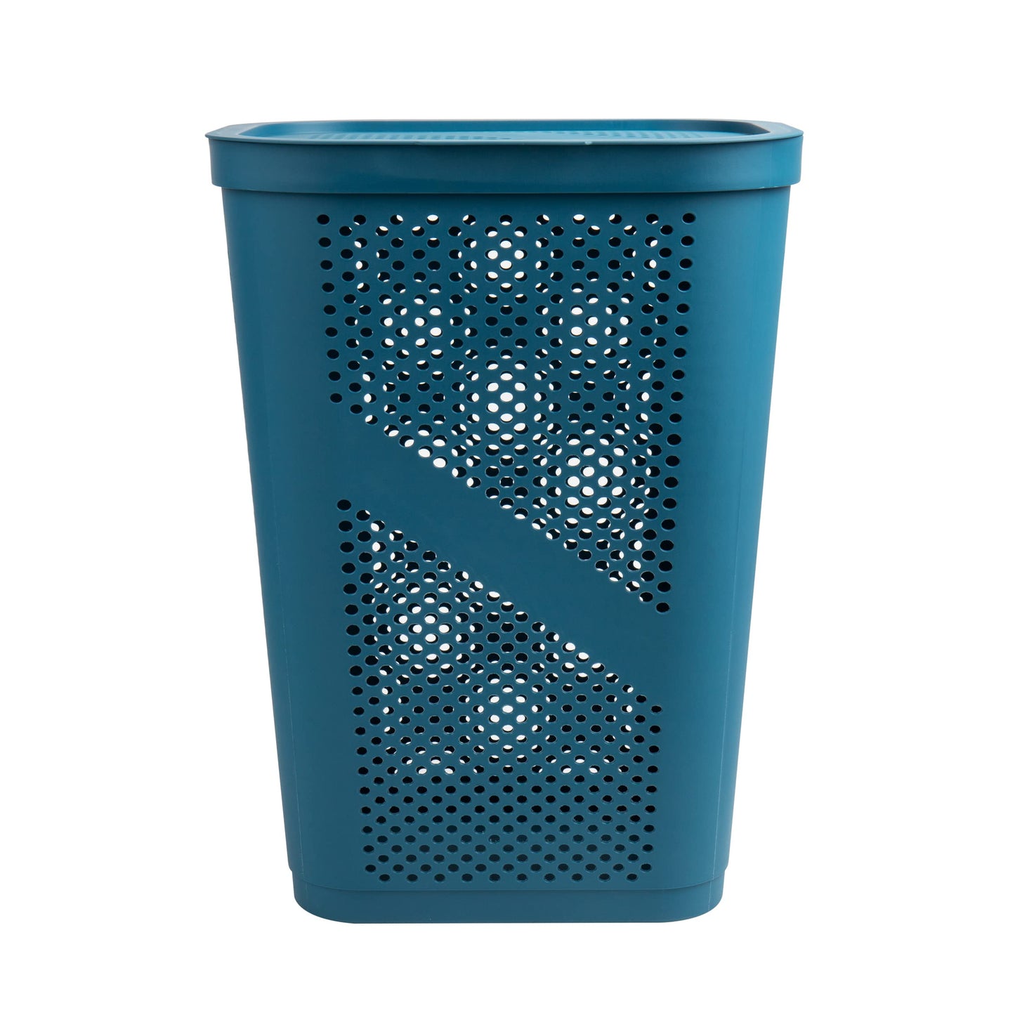 Mind Reader Slim Laundry Hamper with Lid, 60L Clothes Basket, Ventilated Plastic, Blue