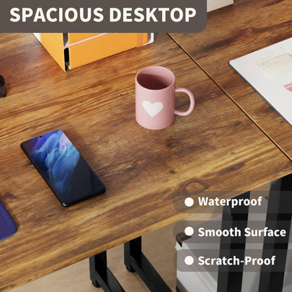 PayLessHere | 47 Inch Computer Desk | Brown | Office Desk with Metal Frame, Adjustable Feet |