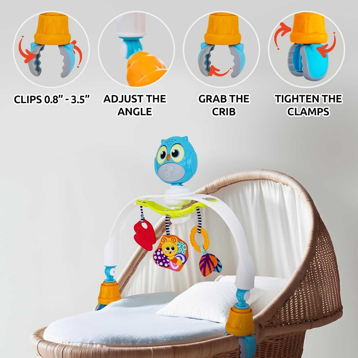 Baby Stroller Arch Toy with Relaxing Music & Lights - Adjustable Activity Arch & Play Accessories