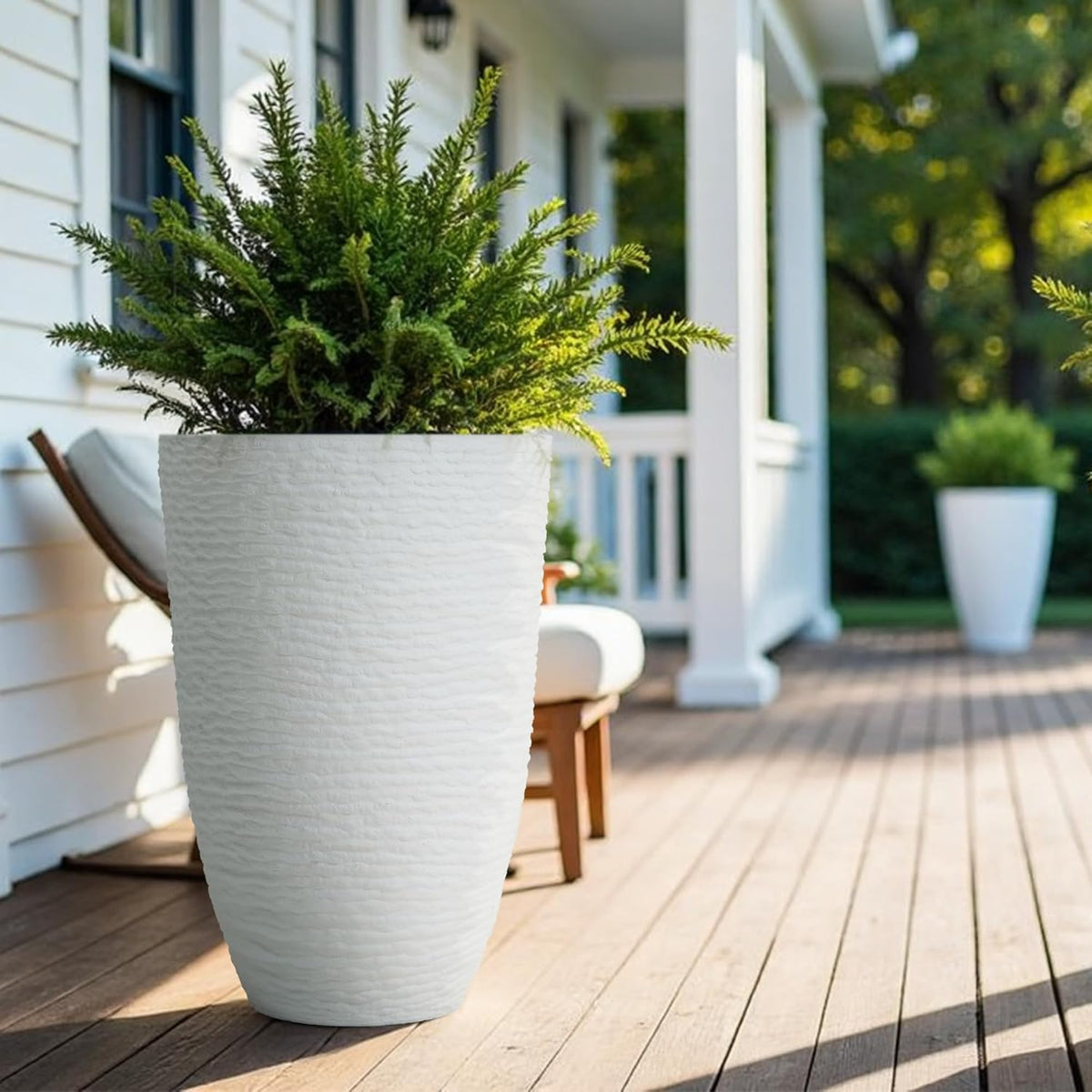 Worth Garden 2-Pack 21" H. White Tall Planters - 14'' Dia Resin Large Round Flower Pots for Outdoor
