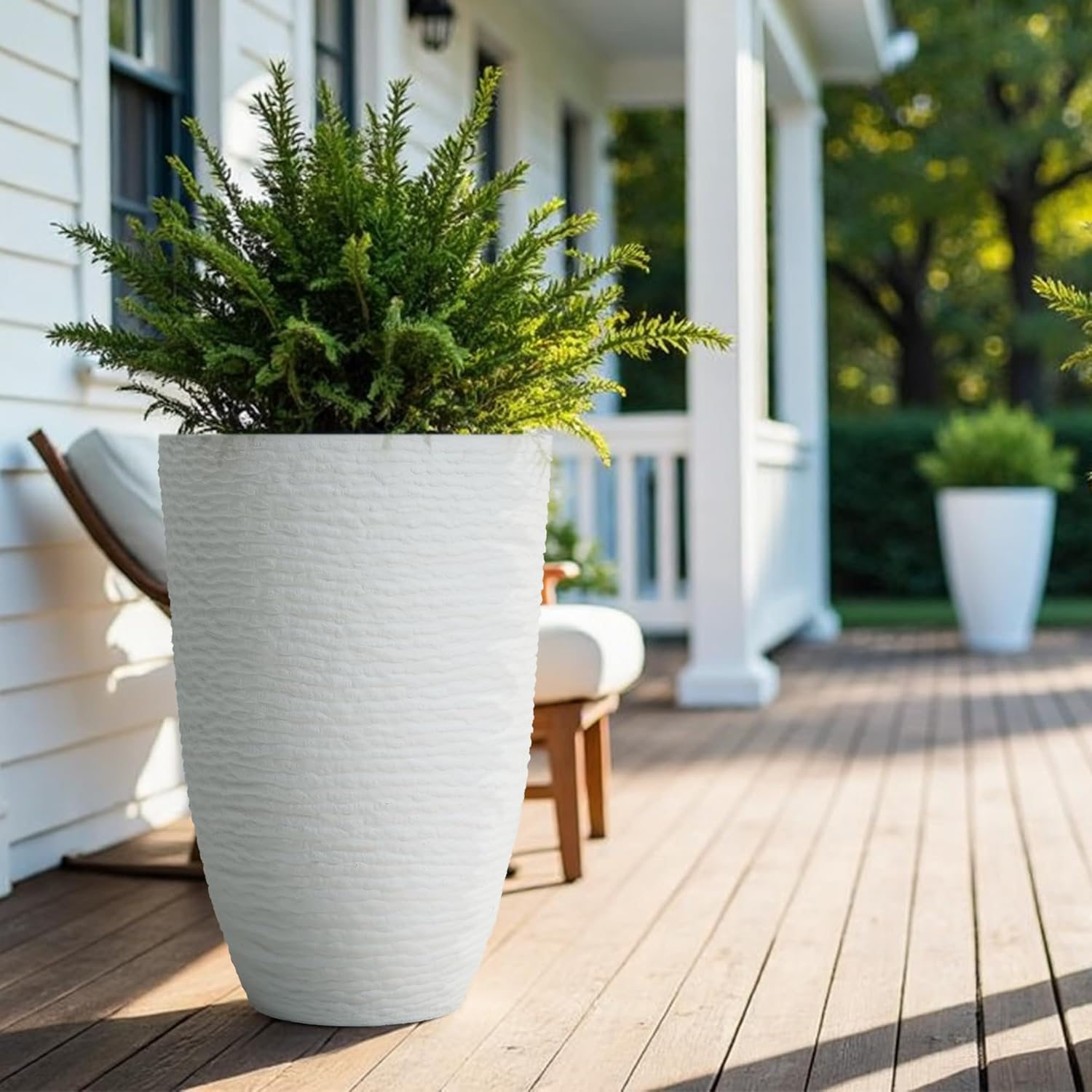 Worth Garden 2-Pack 21" H. White Tall Planters - 14'' Dia Resin Large Round Flower Pots for Outdoor