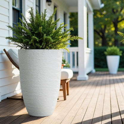 Worth Garden 2-Pack 21" H. White Tall Planters - 14'' Dia Resin Large Round Flower Pots for Outdoor