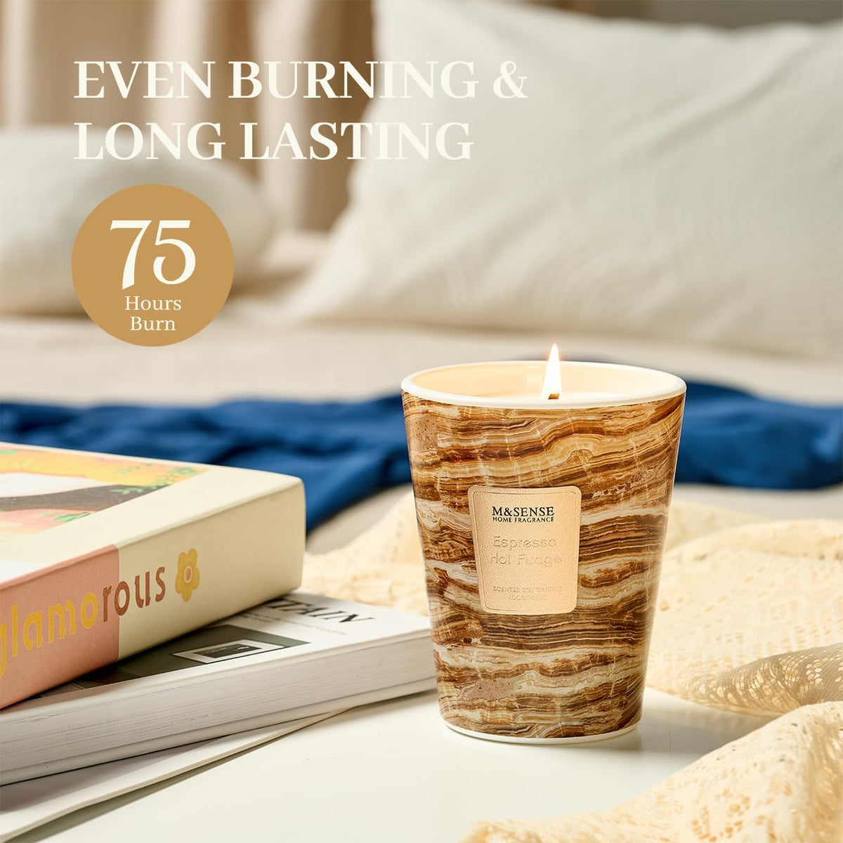 M&SENSE EspressHotFudge Scented Candles for Home, Lead-Free Wick Highly Scented Jar Candles, 14.1