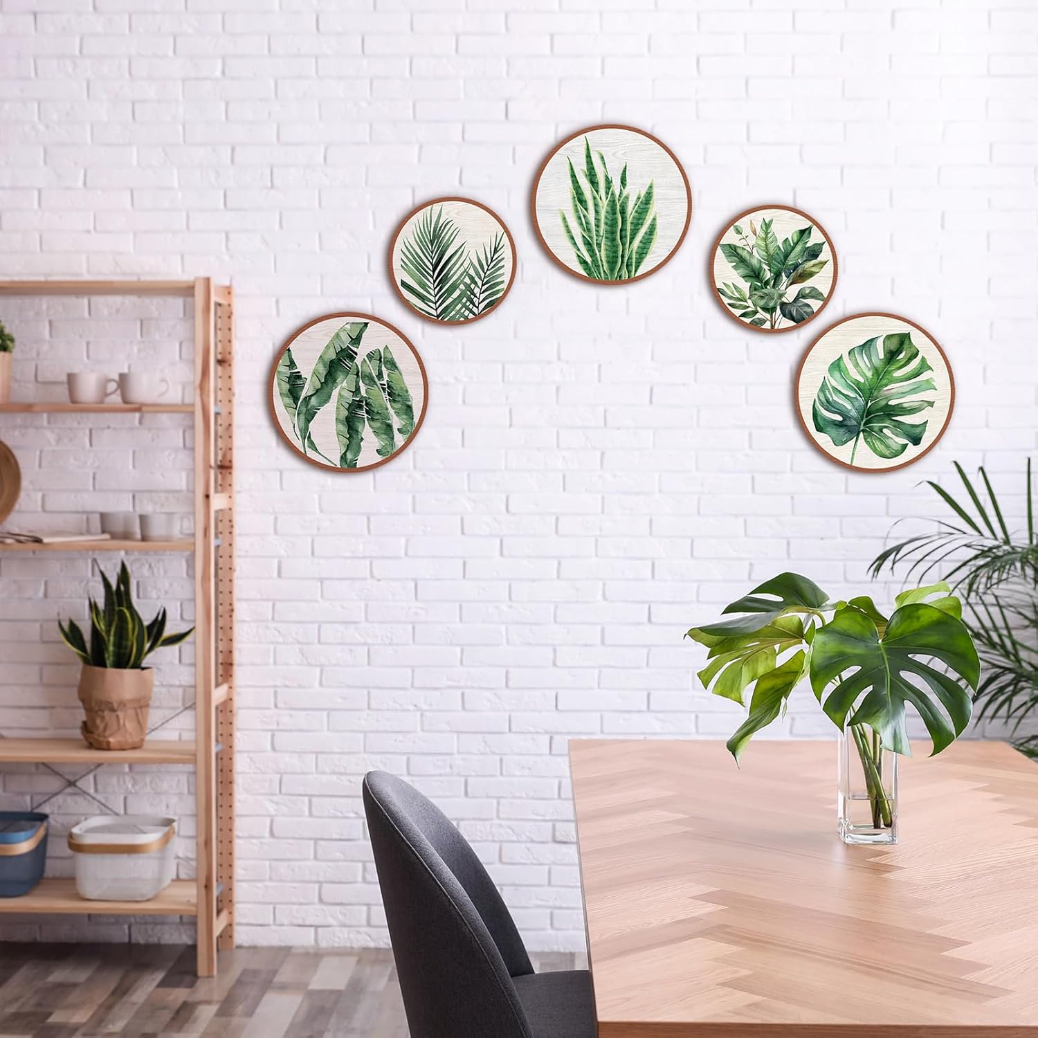 Qunclay 5 Pcs Wall Art Decor Wooden Living Room Wall Decor Bohemian Hanging Farmhouse Geometric