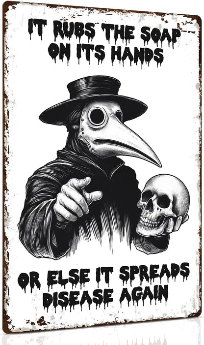 ALKB Halloween Bathroom Decor 8 x 12 Inch - Goth Plague Doctor Metal Tin Sign,Gothic Lovers