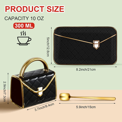 Zubebe 1 Set Coffee Mug Elegant Handbag Shaped Cup Modern Ceramic Purse Mug with Spoon and Saucer