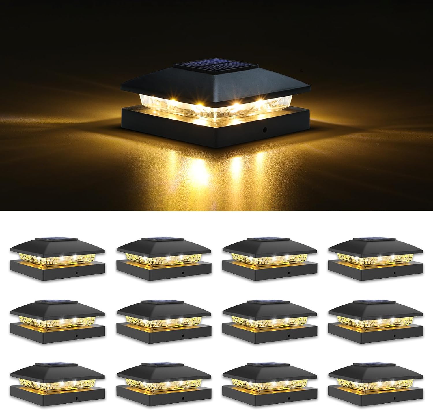 VOLISUN 4x4 Solar Post Cap Light 12pack,Solar Fence - Cap Lights Outdoor Waterproof for