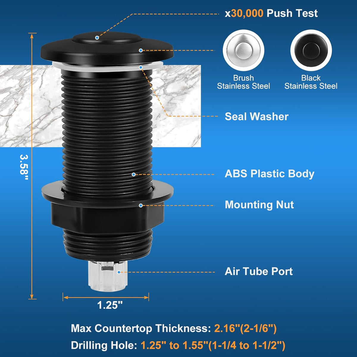 Dual Outlet Garbage Disposal Air Switch Kit, UL Listed Sink Top Air Switch for Food Waste Disposal