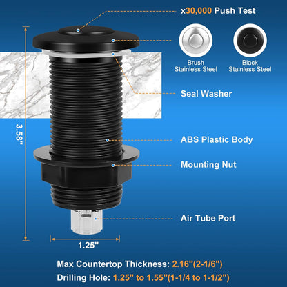Dual Outlet Garbage Disposal Air Switch Kit, UL Listed Sink Top Air Switch for Food Waste Disposal