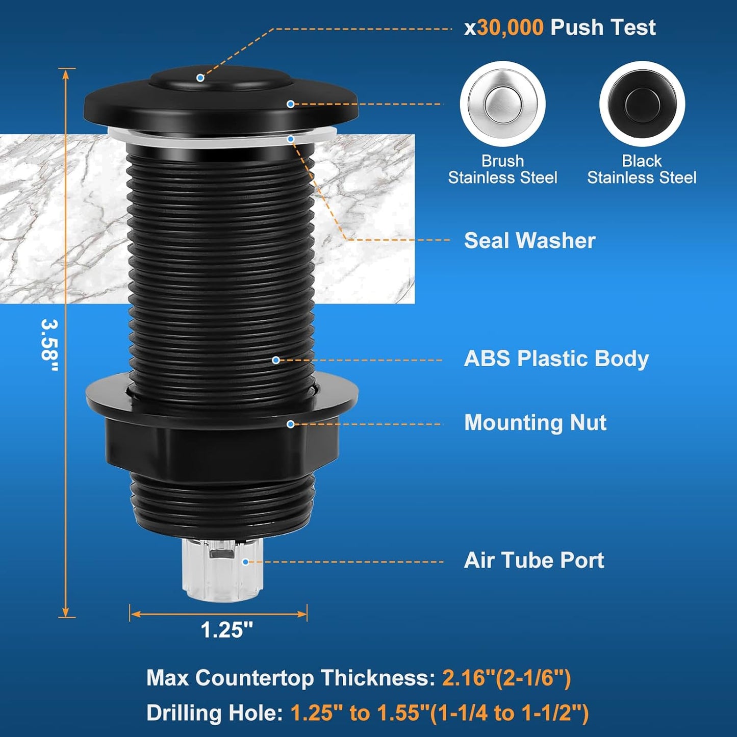 Air Switch Kit for Garbage Disposal, UL Listed Sink Top Air Switch for Food Waste Disposal, 3.58”