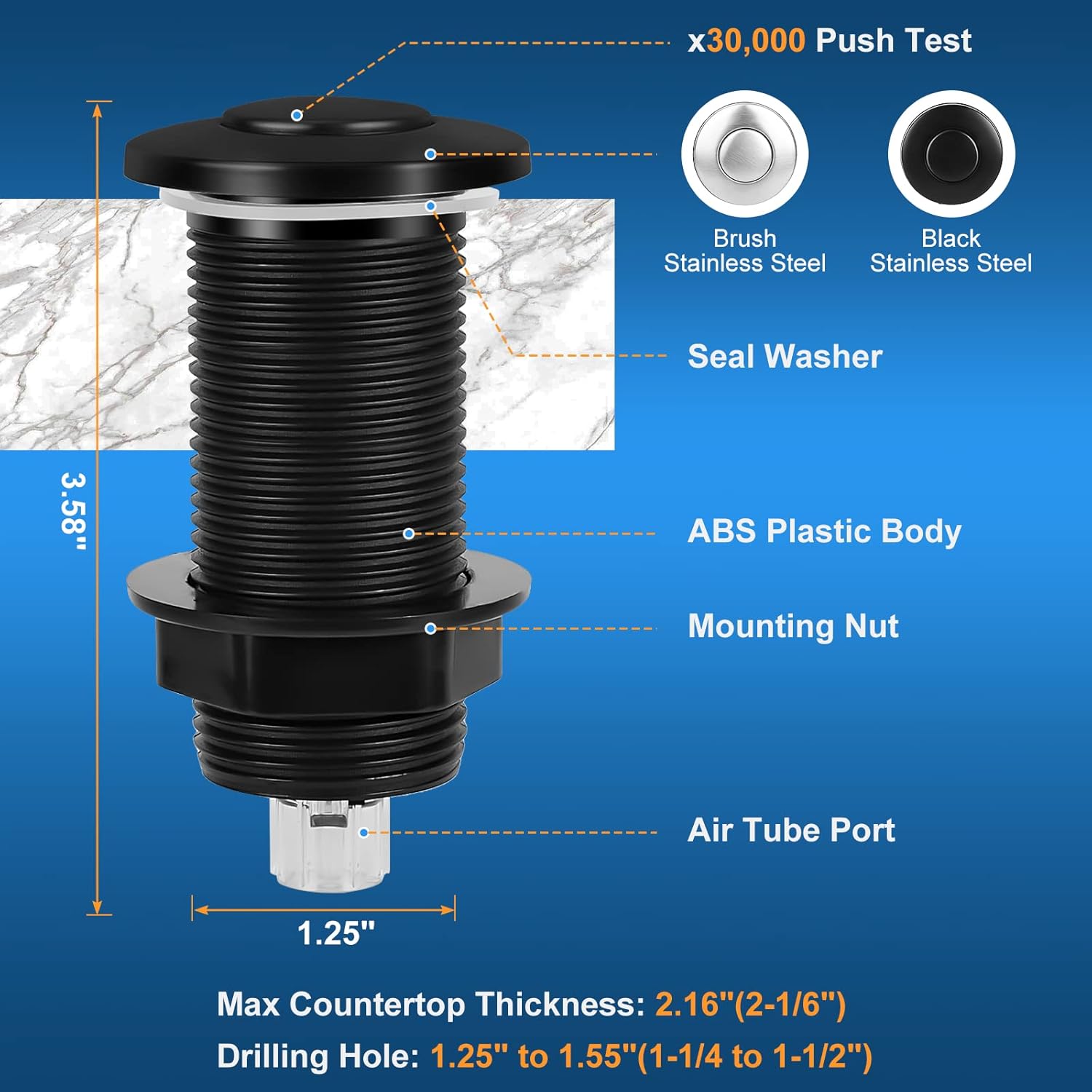 Air Switch Kit for Garbage Disposal, UL Listed Sink Top Air Switch for Food Waste Disposal, 3.58”
